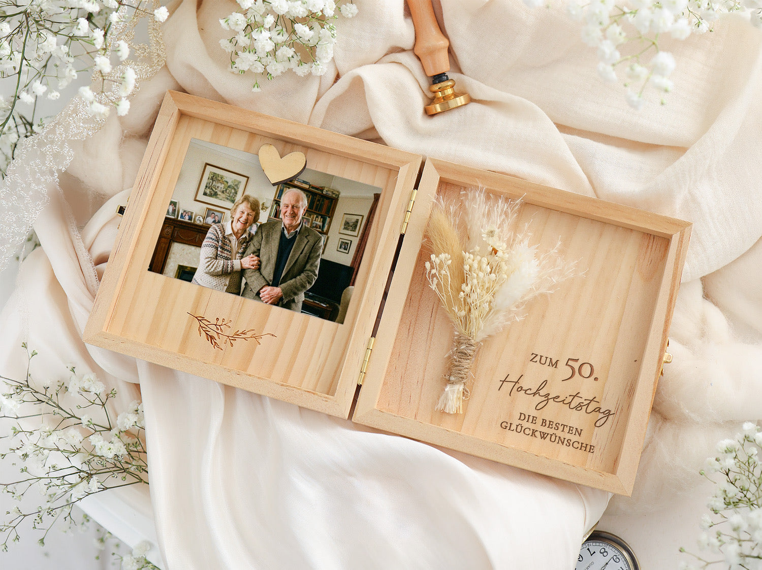 Goldene Hochzeit Geschenk Holzbox