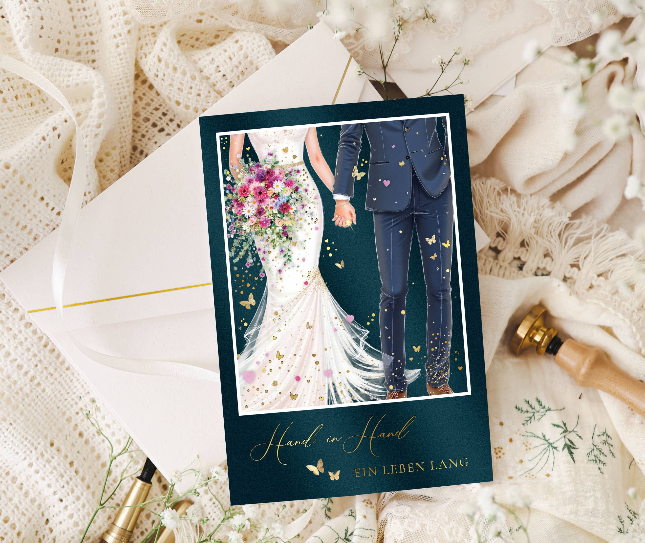 Hochzeitskarte Stardust Hand in Hand