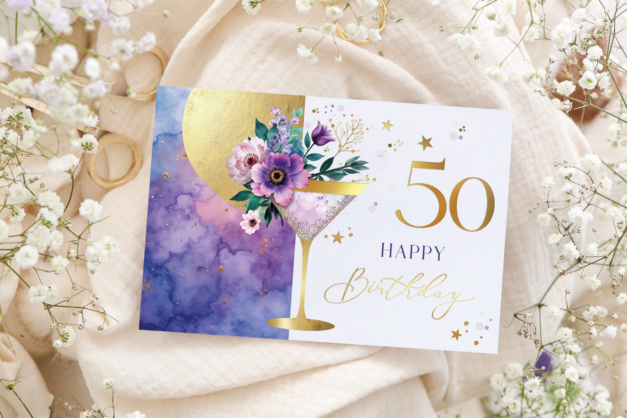 Karte zum 50 Geburtstag Frau Geschenk mit Kuvert und Siegel JoliCoon