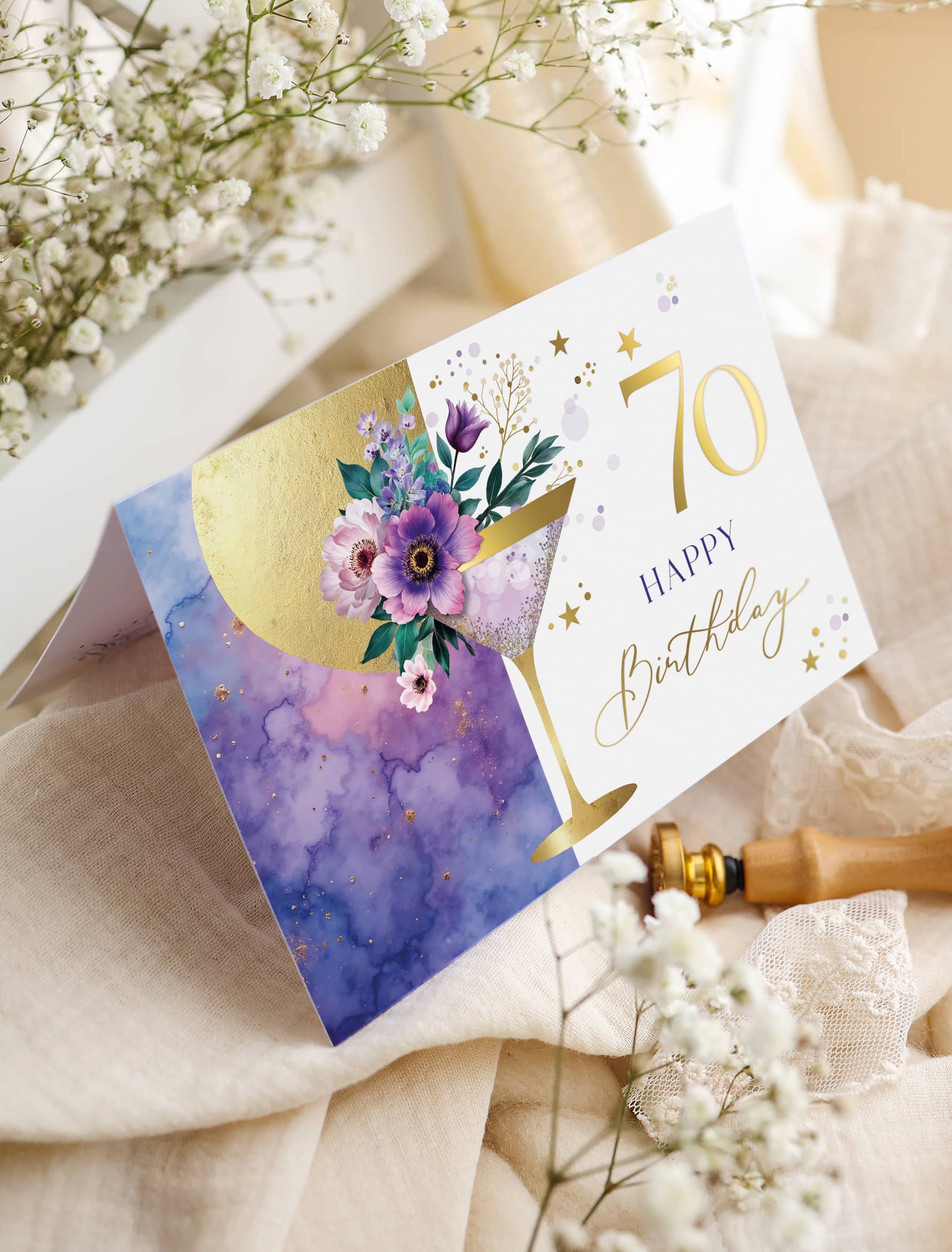 Karte zum 70 Geburtstag Frau Geschenk mit Kuvert und Siegel JoliCoon