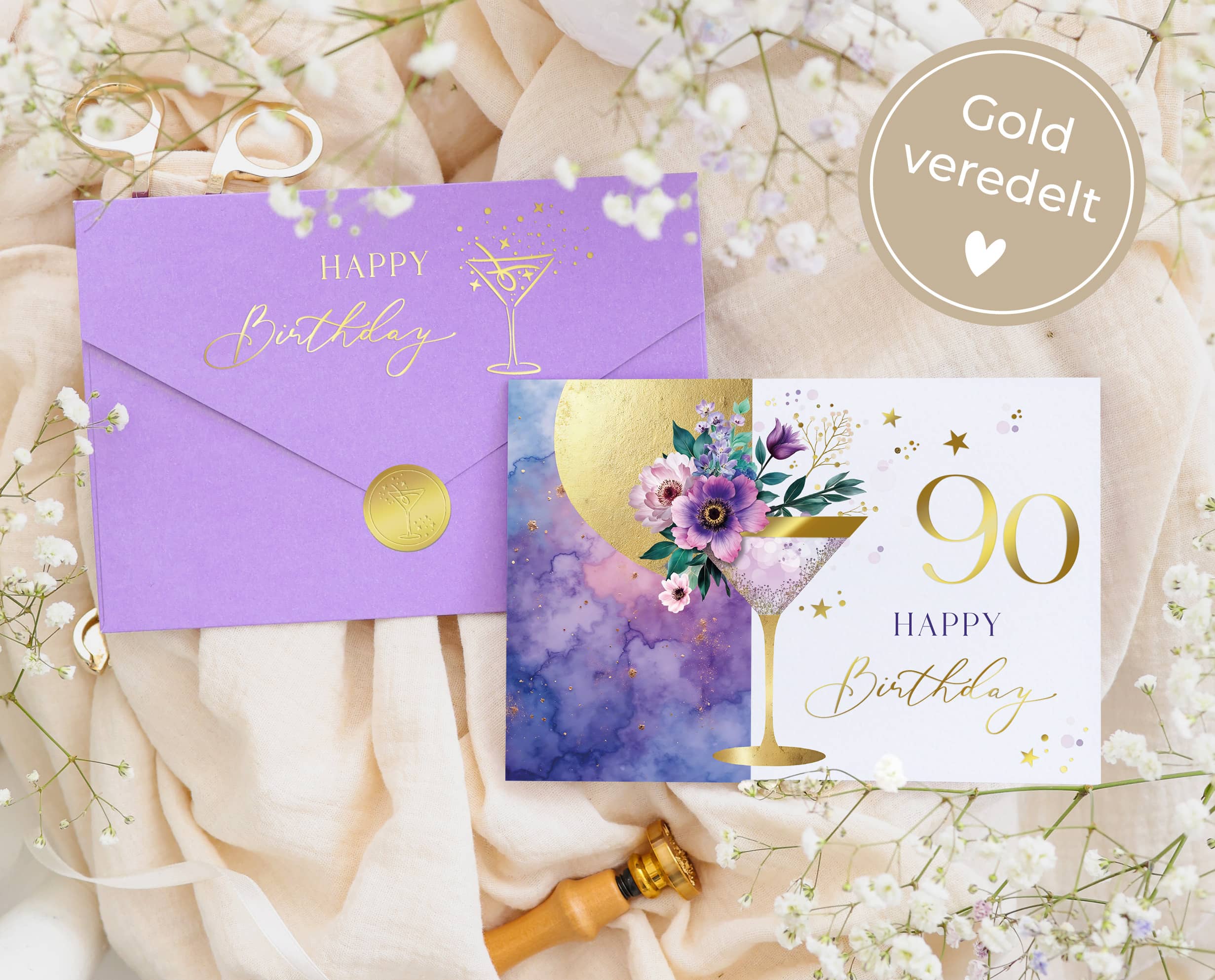 Karte zum 90 Geburtstag Frau Geschenk mit Kuvert und Siegel JoliCoon