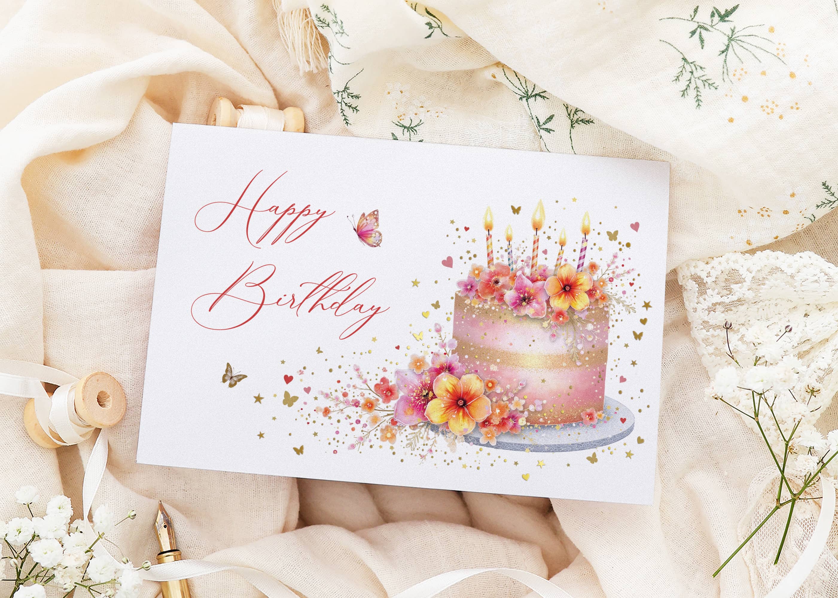 Geburtstagskarte STARDUST Pink Cake mit Kuvert und Wachssiegel Geschenk JoliCoon