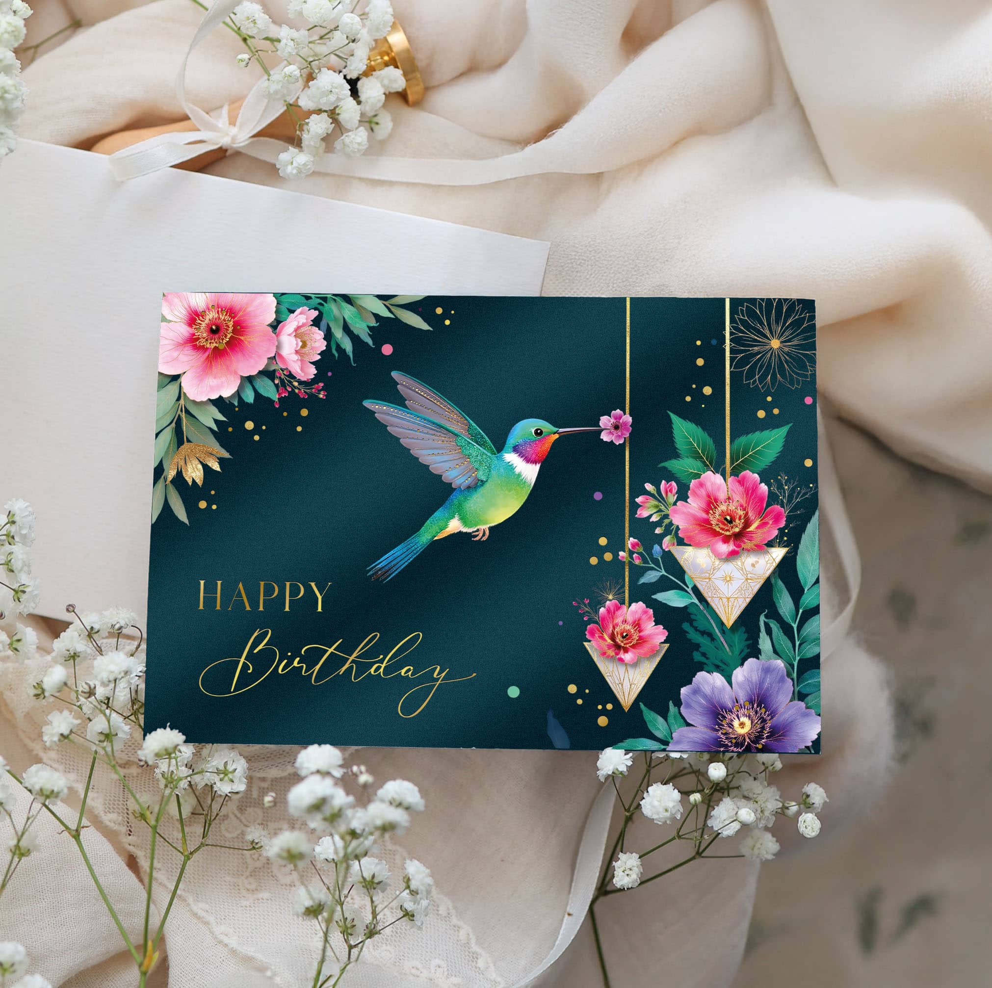 Geburtstagskarte ELEGANT Kolibri mit Kuvert und Siegel Geschenk JoliCoon