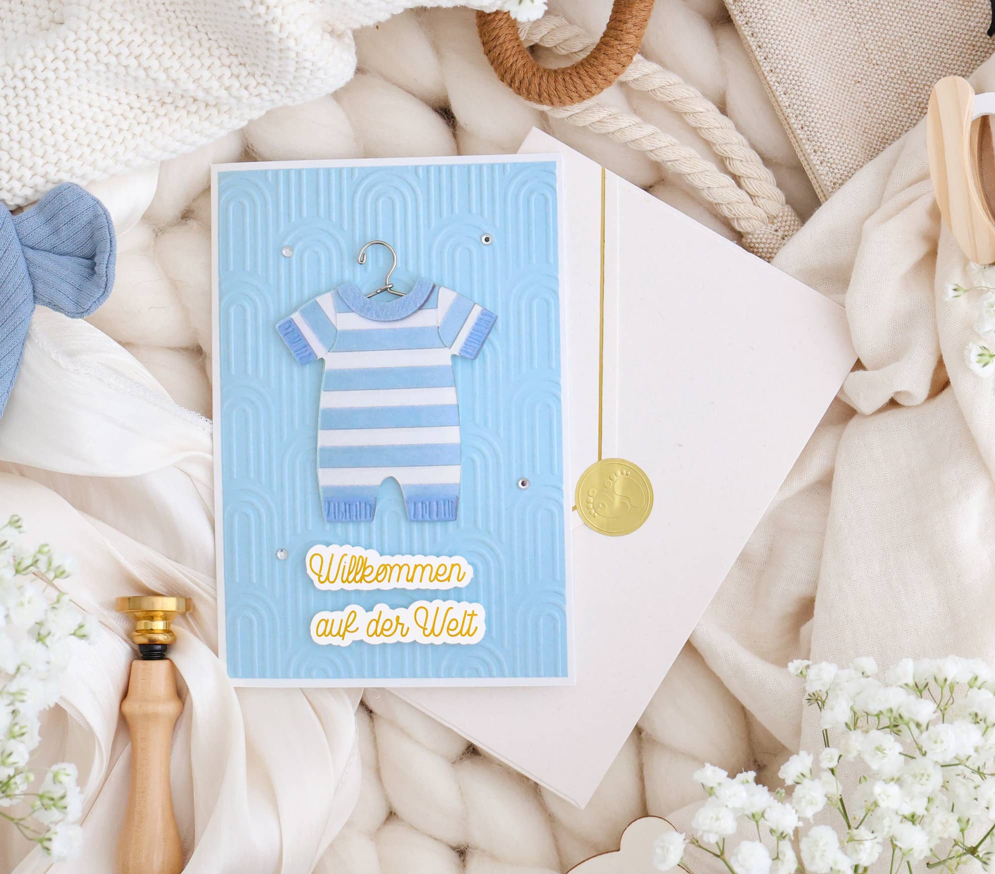 Karte zur Geburt Signature Junge mit Kuvert und Siegel JoliCoon