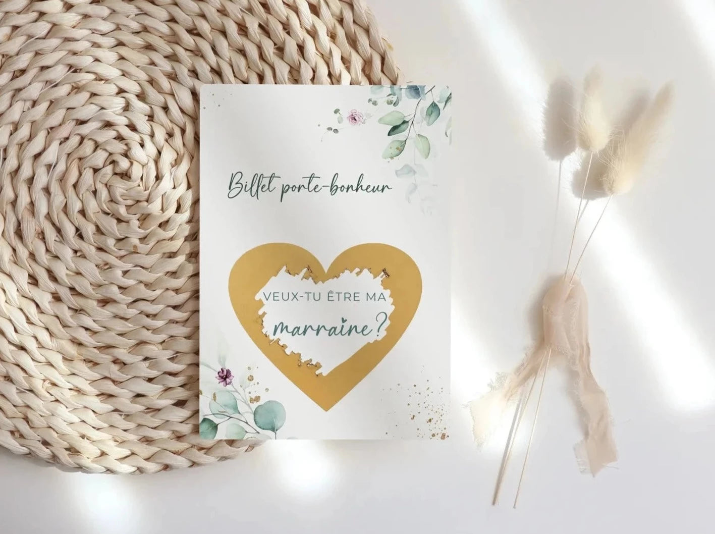 Veux-tu être ma marraine Carte à gratter eucalyptus