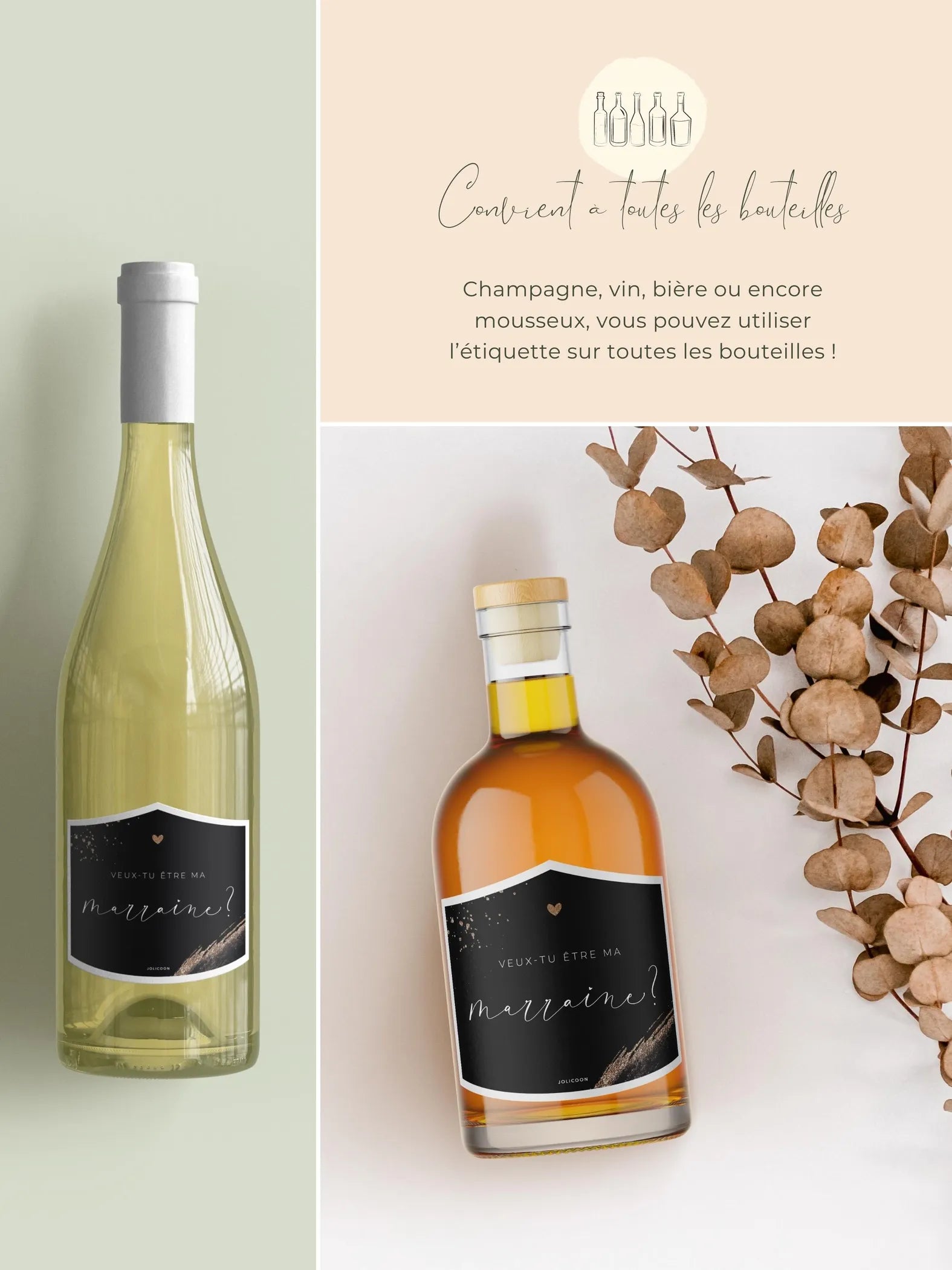 Veux-tu être ma marraine Étiquette Bouteille