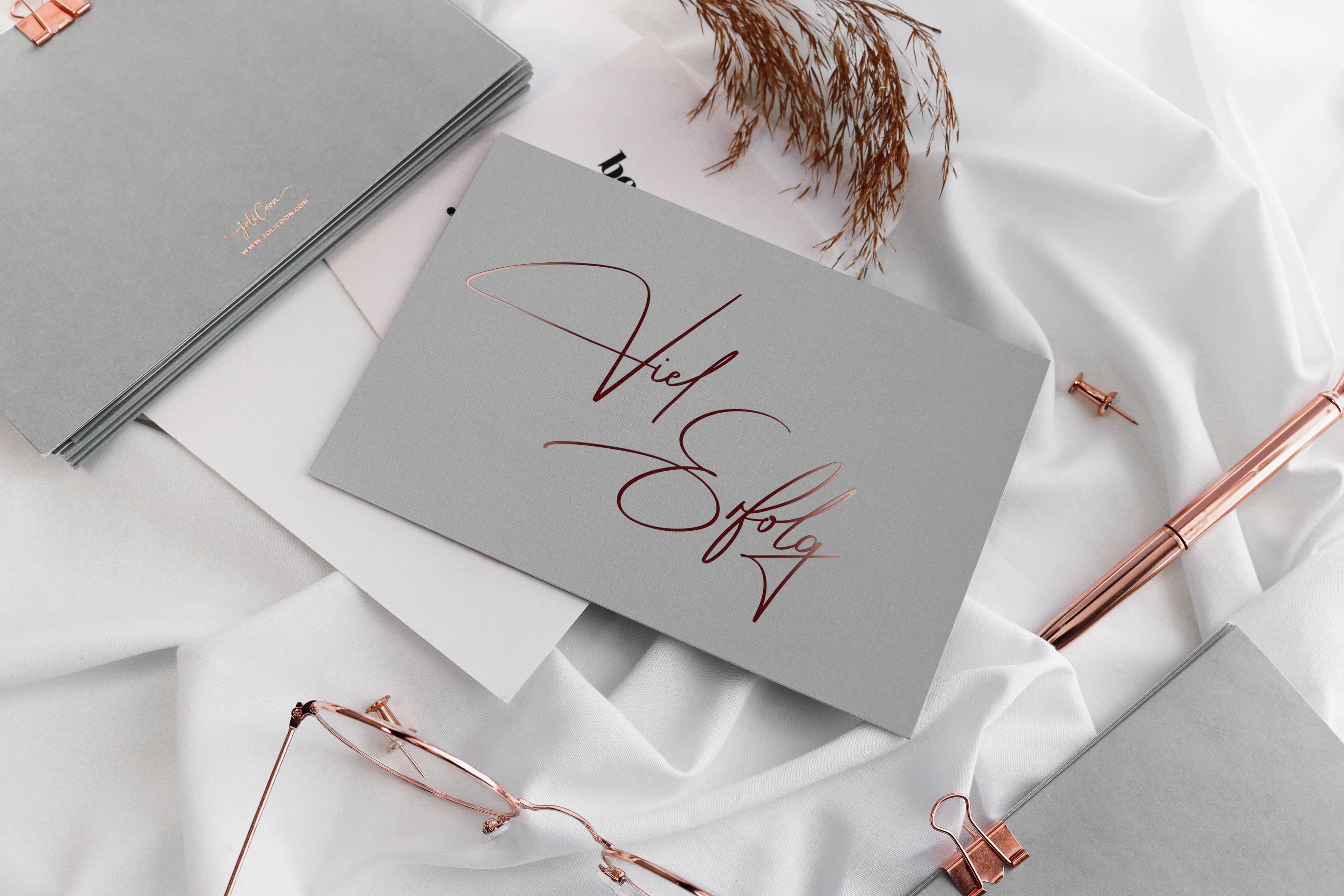 Viel Erfolg Karte mit Kuvert und Wachssiegel Grau Rosegold Stilvoll und Edel