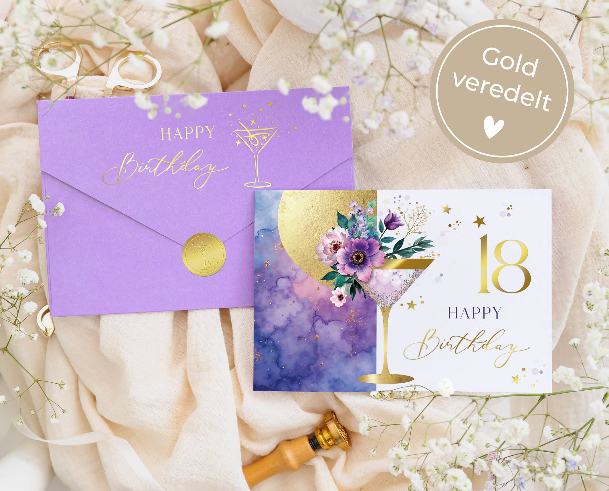 Karte zum 18 Geburtstag Mädchen mit Kuvert und Siegel Geschenk JoliCoon