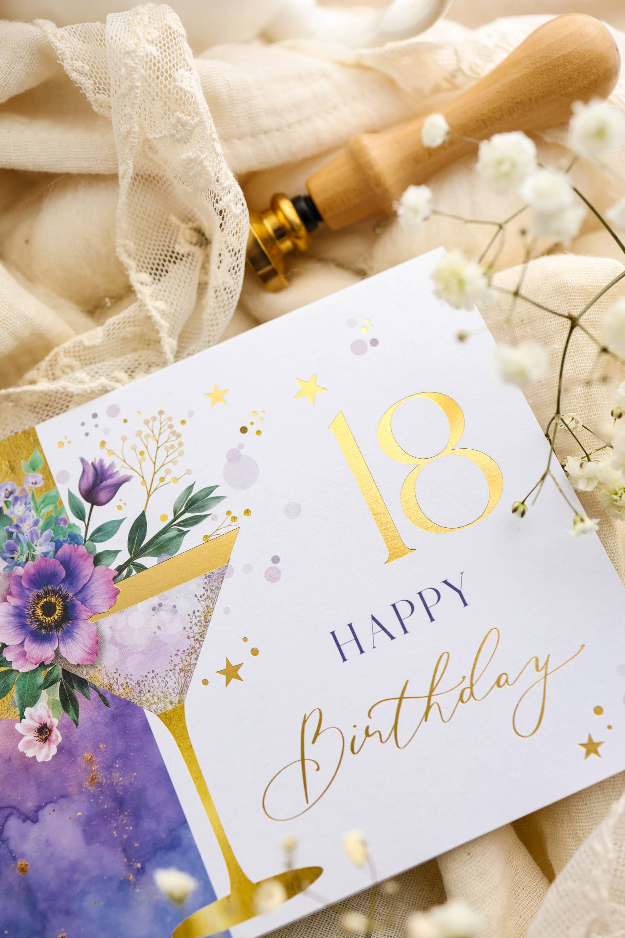 Carte 18 ans GRIS avec enveloppe et cachet de cire