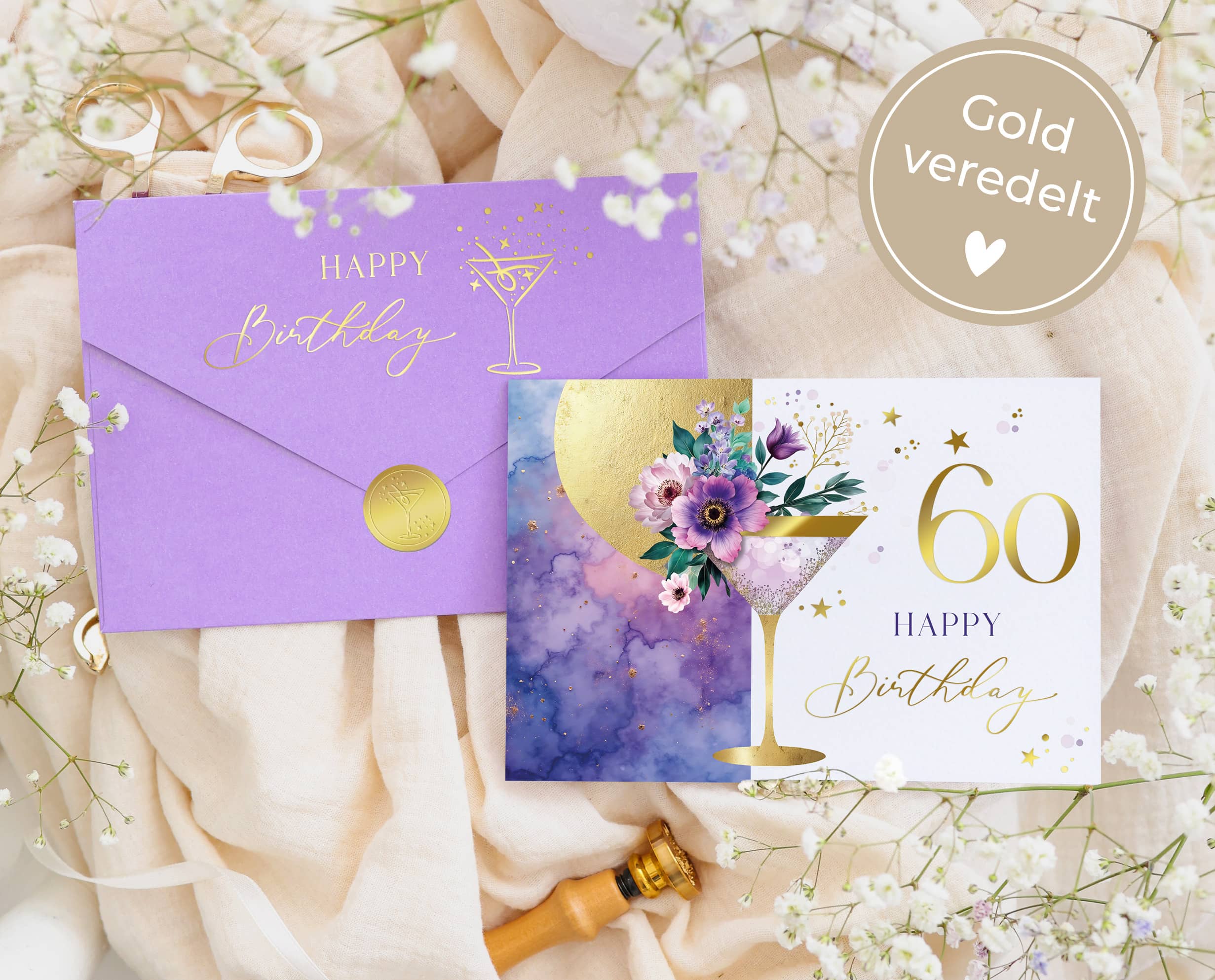 Karte zum 60 Geburtstag Frau Geschenk mit Kuvert und Siegel JoliCoon