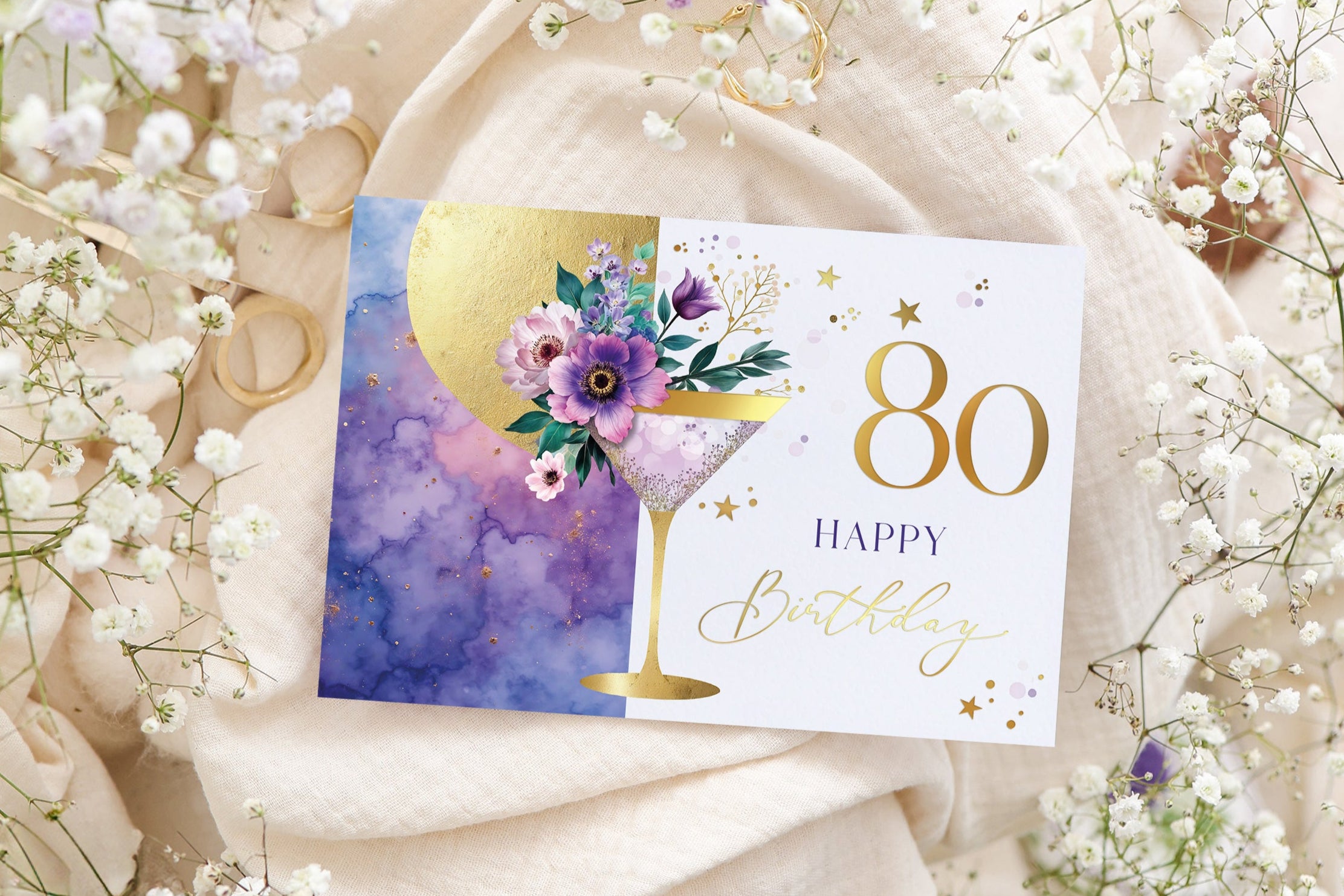 Karte zum 80 Geburtstag Frau Geschenk mit Kuvert und Siegel JoliCoon