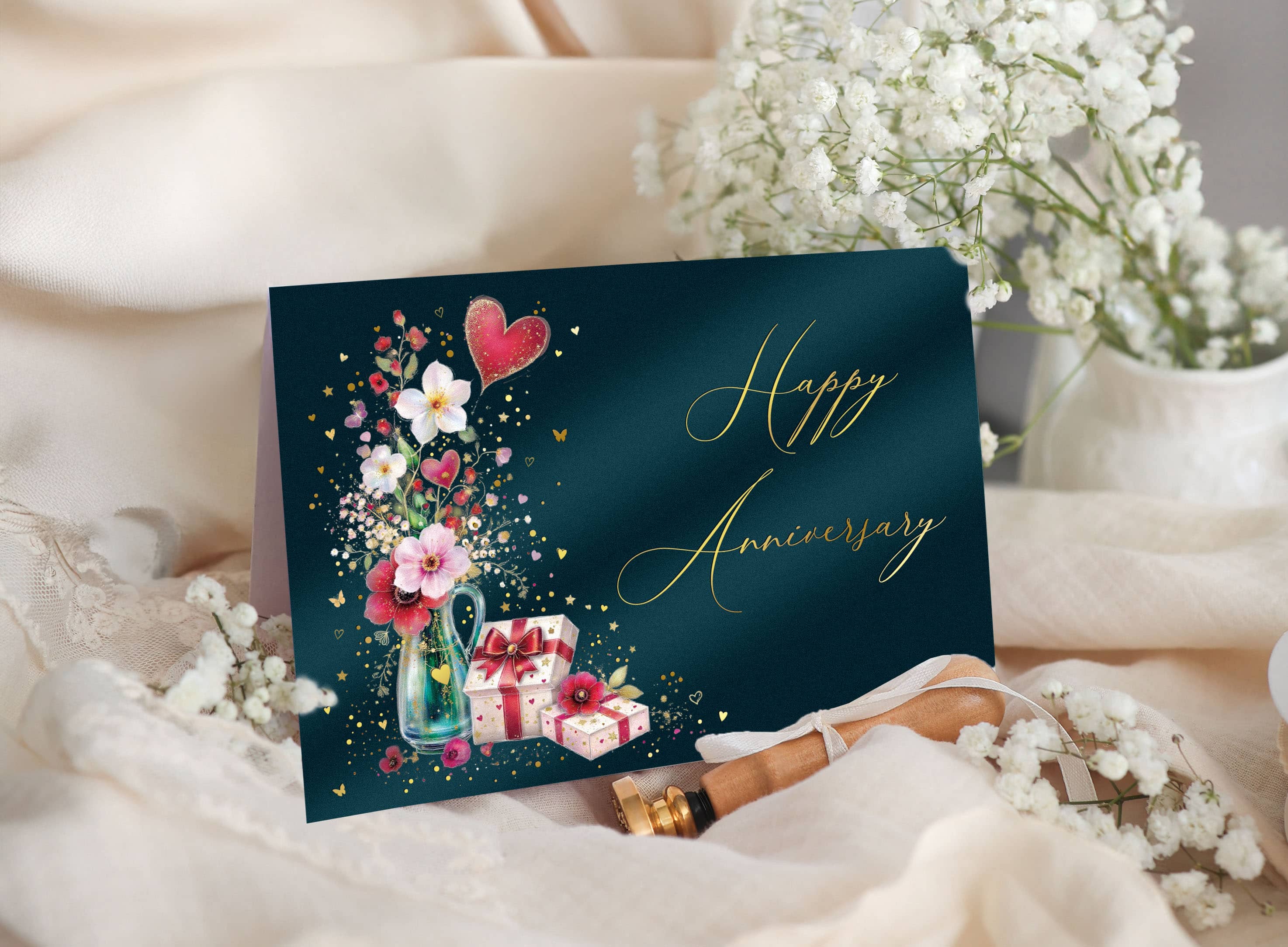 Happy Anniversary Karte Jahrestag Stardust mit Kuvert und Siegel JoliCoon 