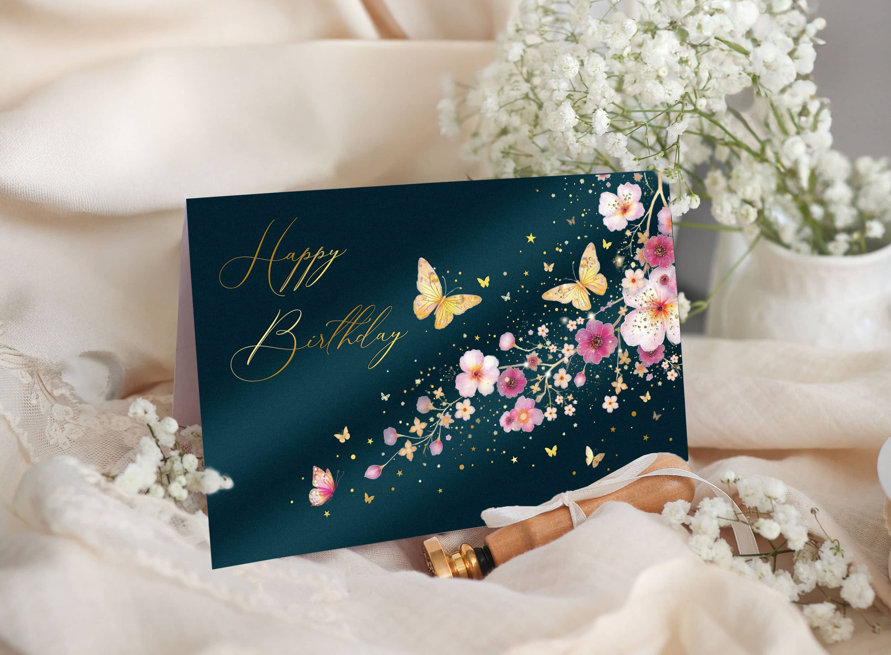 Geburtstagskarte Stardust mit Kuvert und Siegel JoliCoon