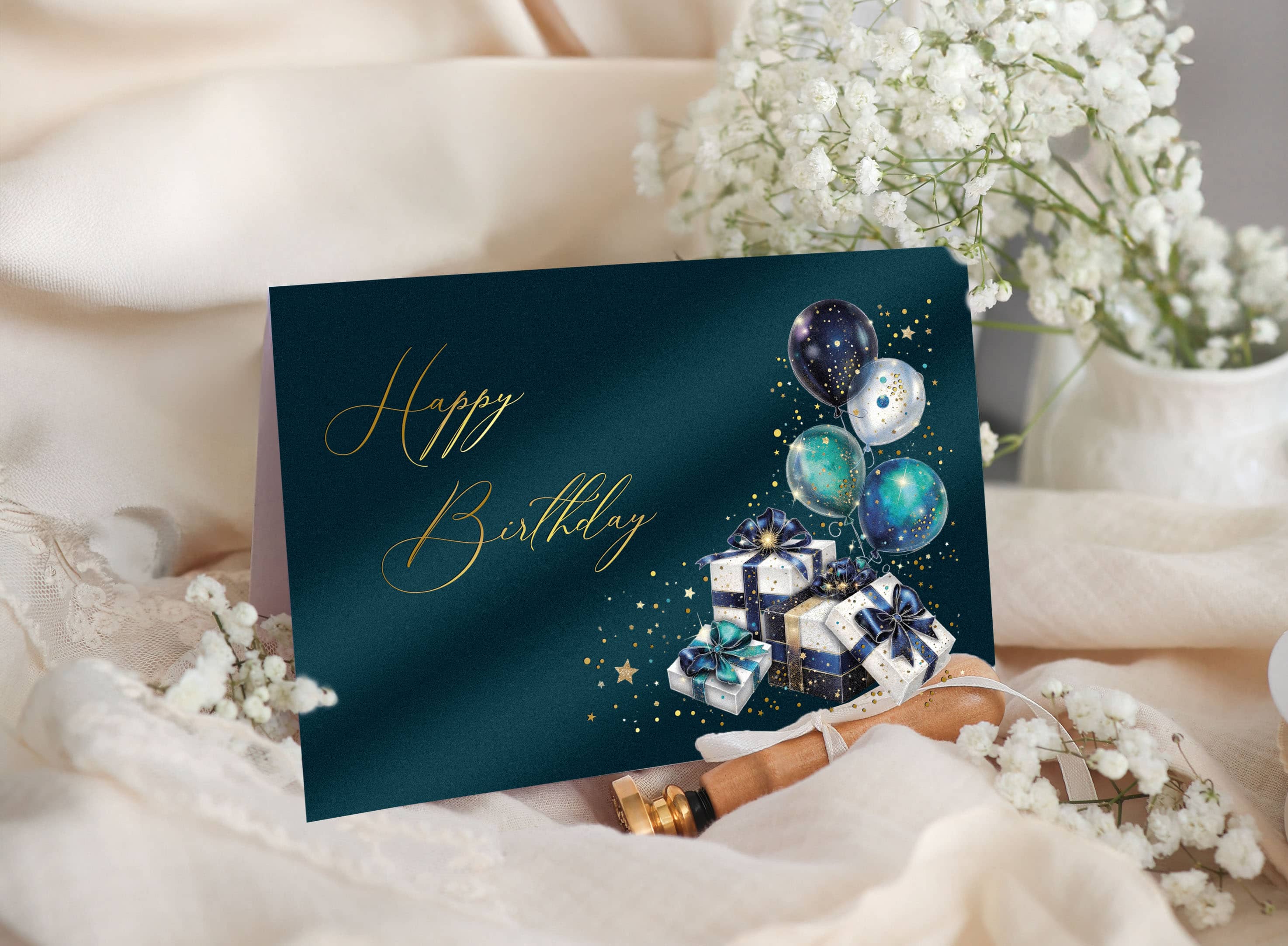 Geburtstagskarte Gifts Stardust mit Kuvert und Siegel JoliCoon