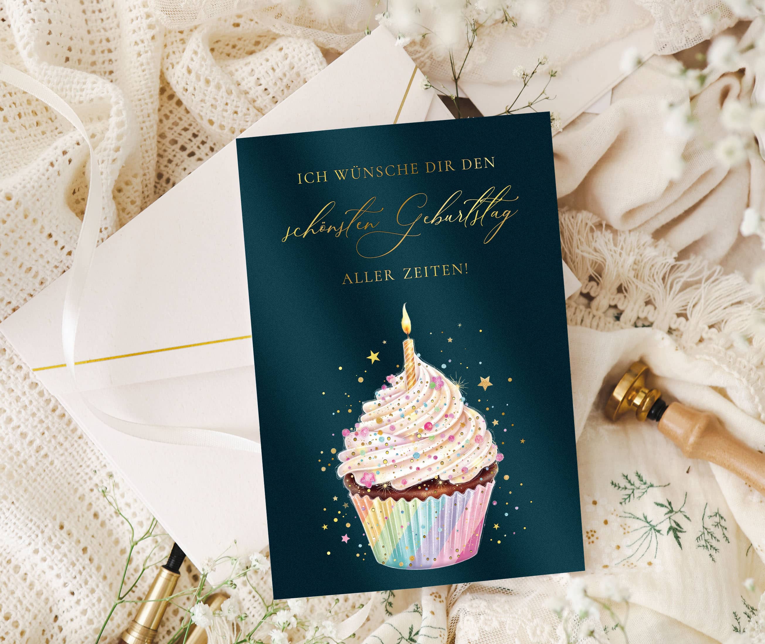 Geburtstagskarte Stardust mit Kuvert und Siegel JoliCoon