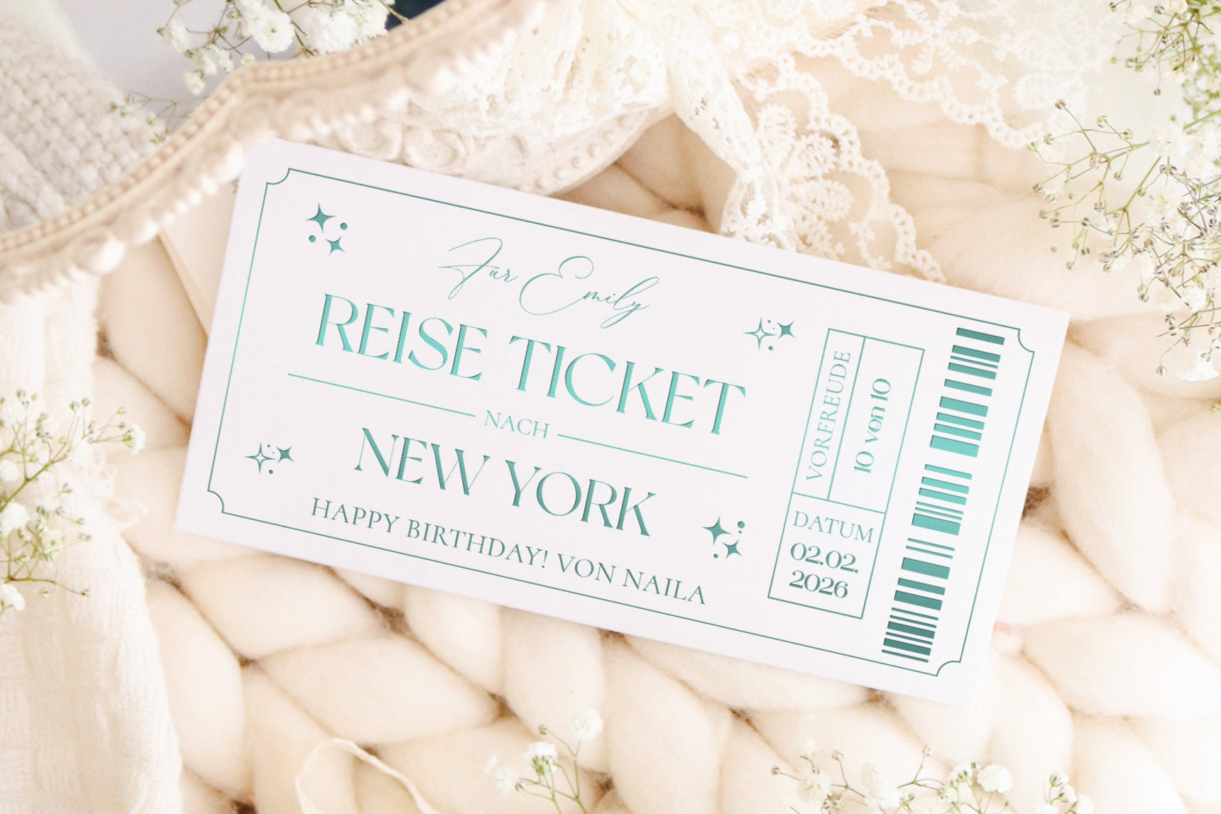 ReiseTicket zum Selbstgestalten Geschenk mit Kuvert und Siegel JoliCoon