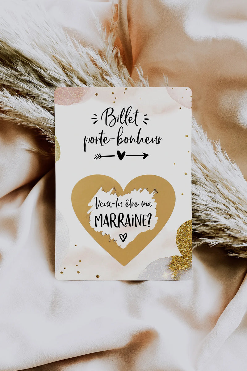 Veux-tu être ma marraine Carte à gratter Glamour d'or