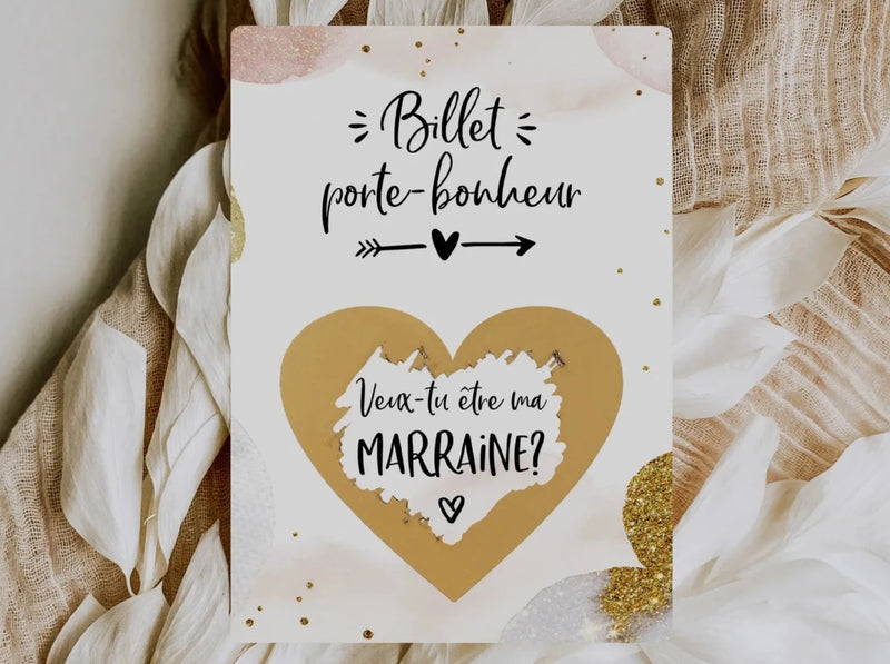 Veux-tu être ma marraine Carte à gratter Glamour d'or