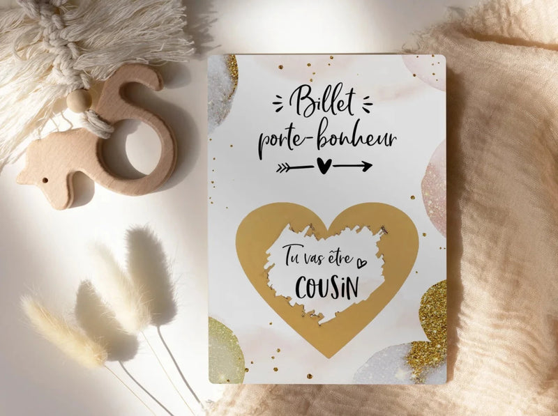 Tu vas être cousin Carte à gratter Glamour d'or